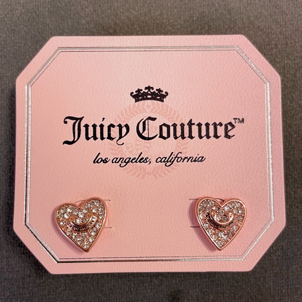 👑 Rose Gold Tone Heart ‘Diamond’ Pave Stud Earrings by JUICY COUTURE